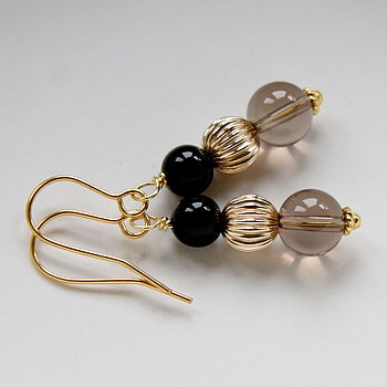 Smoky Quartz, Onyx And Gold Earrings, 7 of 7