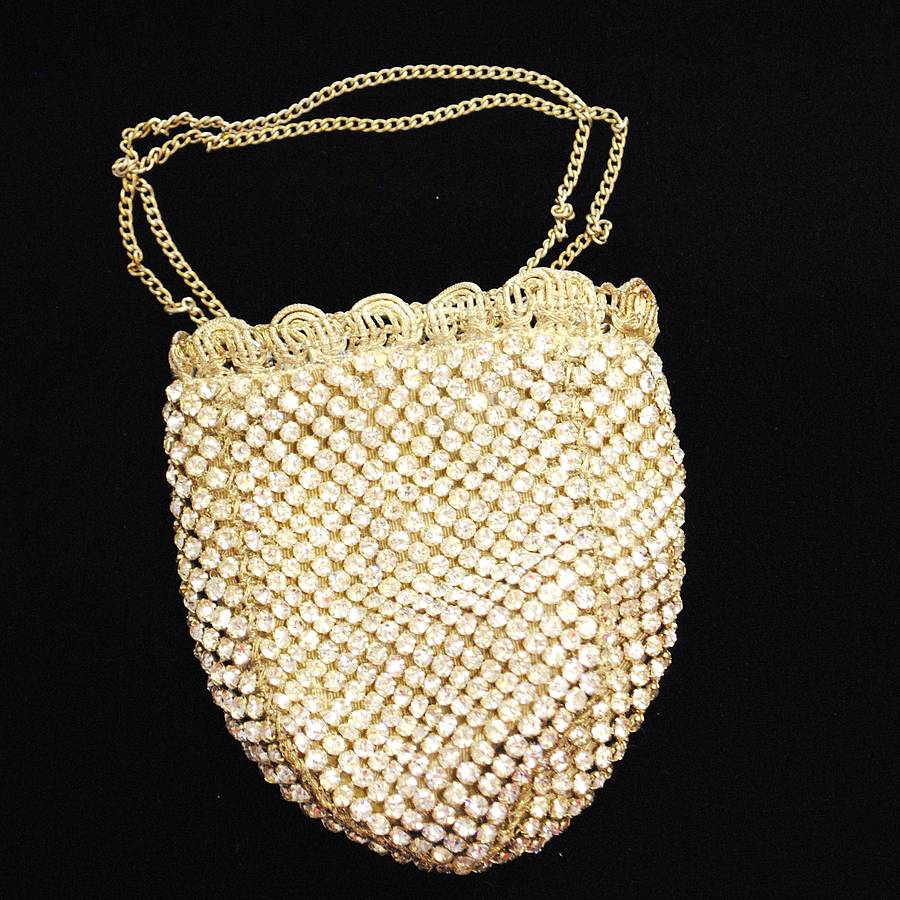 1920's Art Deco Rhinestone Drawstring Bag By Iamia