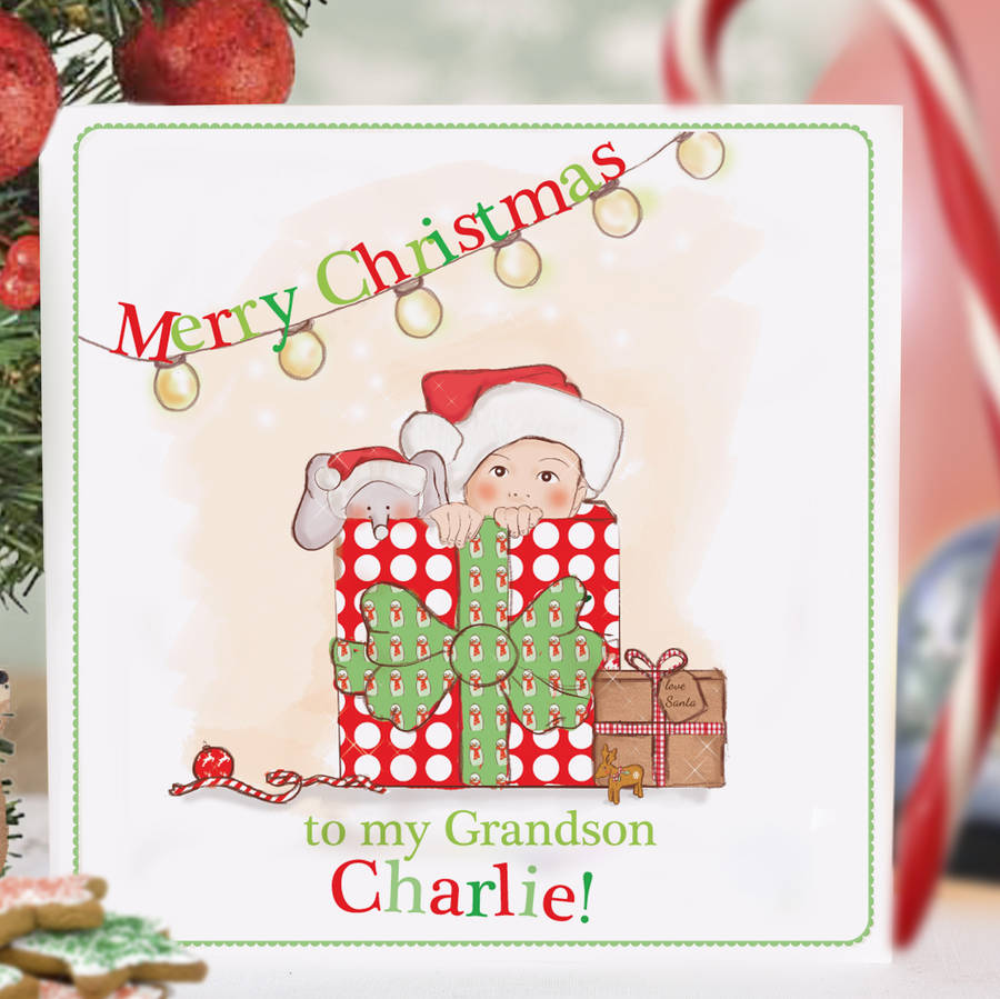 Personalised baby's first christmas card 'surprise!' by 