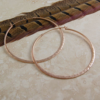Battered Rose Gold Plated Silver Large Hoop Earrings, 2 of 4