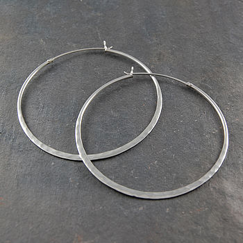 Battered Sterling Silver Large Hoop Earrings, 3 of 6