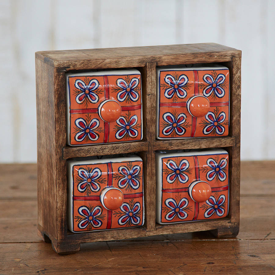 Mango Wood Chunky Four Drawer Trinket Box By Paper High