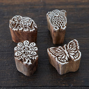 Set Of Four Animal Design Mango Wood Blocks, 4 of 7