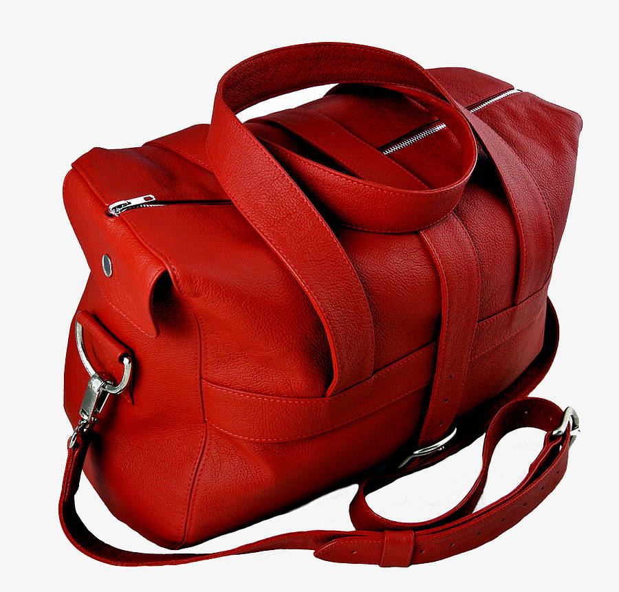 personalised handcrafted red leather overnight bag by freeload ...