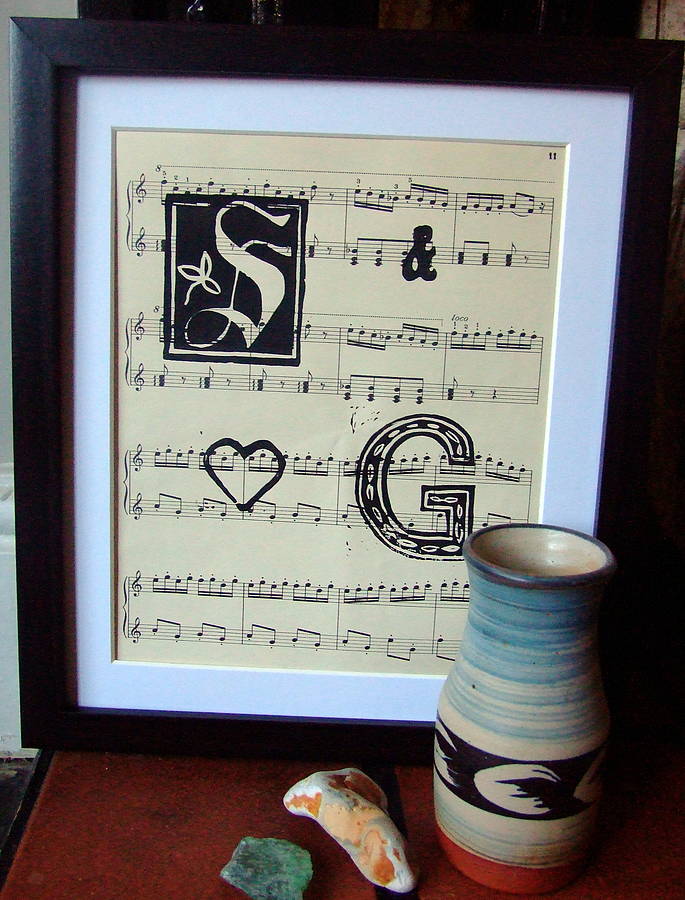 Personalised Vintage Sheet Music Initials Art Print, 1 of 8
