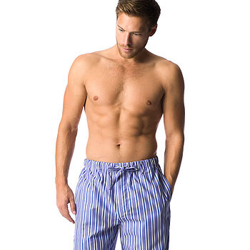 Men's Blue And White Striped Pj Bottoms, 2 of 3
