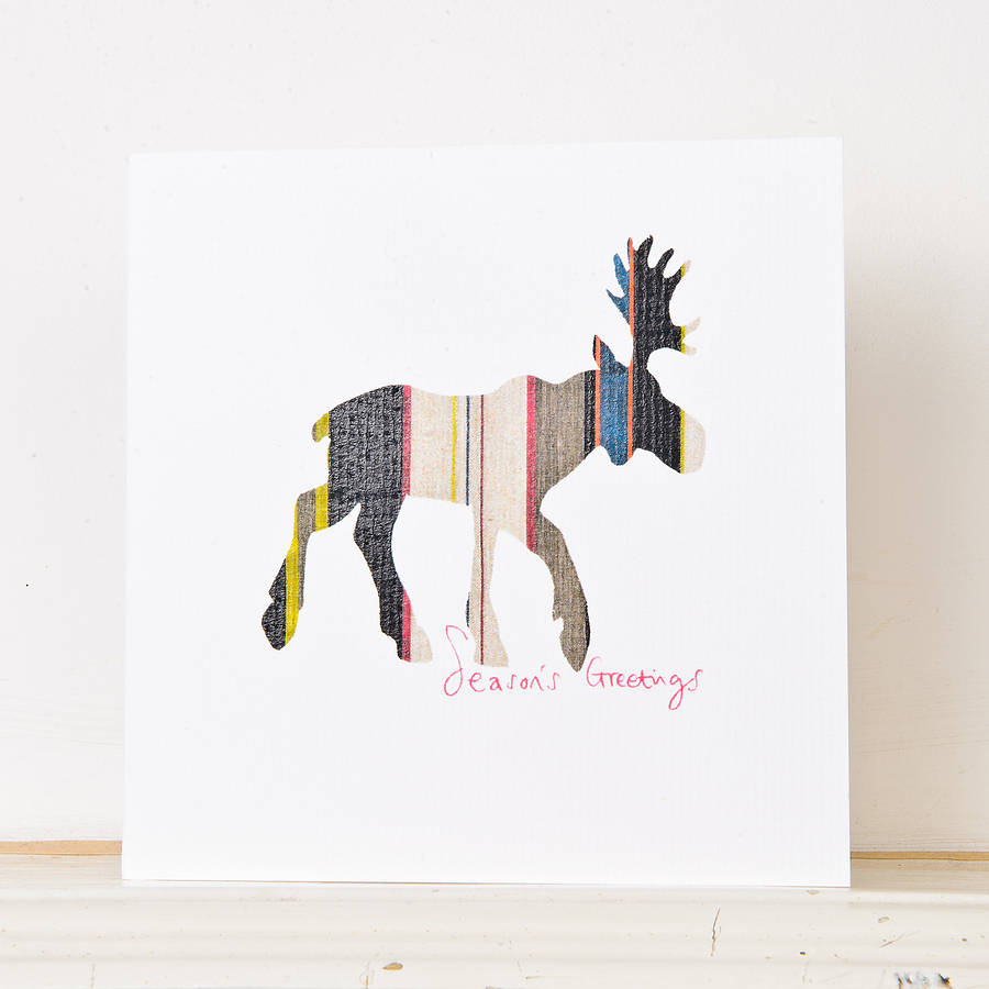 christmas moose greetings card by laura fletcher textiles moose christmas