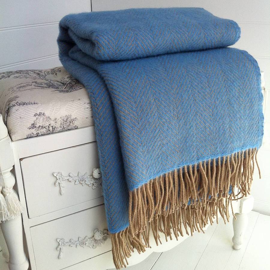 blue and wheat herringbone wool throw by marquis & dawe