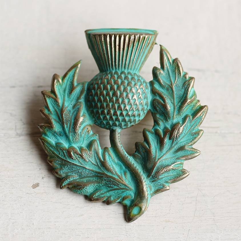 Verdigris Thistle Brooch By Silk Purse, Sow's Ear