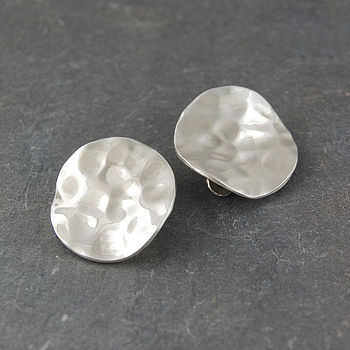 Clip On Battered Sterling Silver Earrings, 2 of 5