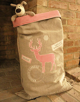 Personalised Luxury Linen Reindeer Christmas Sack, 3 of 7