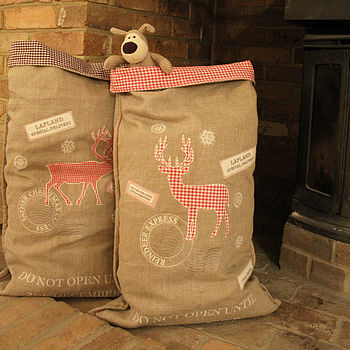 Personalised Luxury Linen Reindeer Christmas Sack, 5 of 7