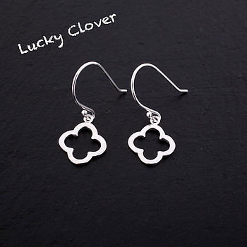 Sterling Silver Lucky Clover Hook Earrings, 3 of 7