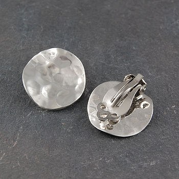 Clip On Battered Sterling Silver Earrings, 3 of 5
