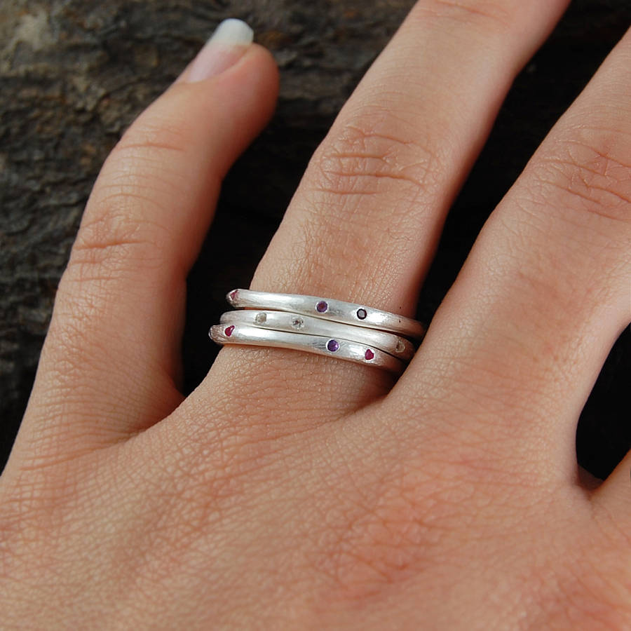 Mixed Birthstone Sterling Silver Stacking Ring, 1 of 4