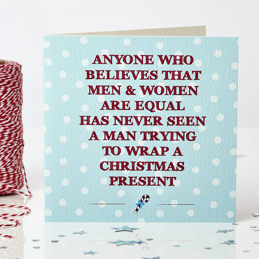 Funny Men Gift Wrap Christmas Card By Bonnie Blackbird 