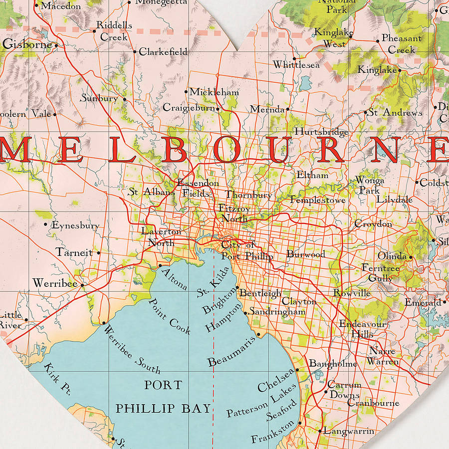 melbourne map heart print by bombus off the peg | notonthehighstreet.com