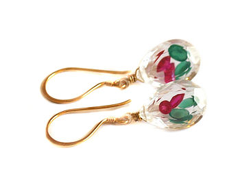 Ruby Emerald Quartz Gold Earrings, 2 of 5