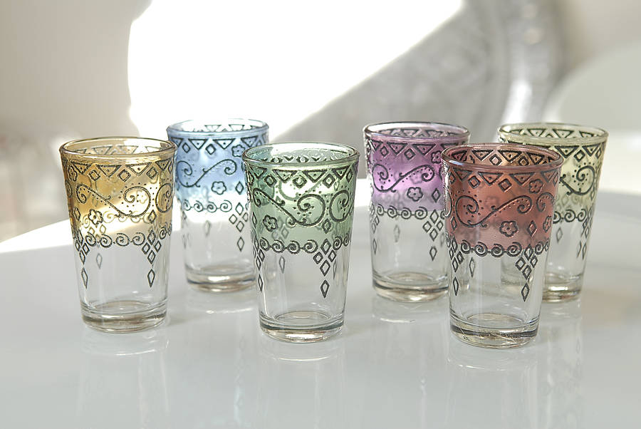 Henna Moroccan Mint Tea Glasses, Set Of Six