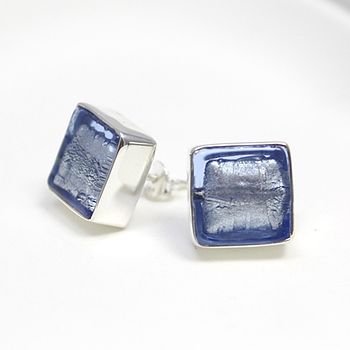 Murano Glass Square Silver Stud Earrings, 9 of 12