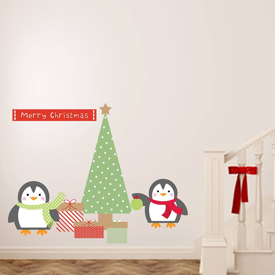 Christmas Penguin Fabric Wall Sticker, 1 of 2