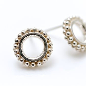 Silver Beaded Ring Earrings, 2 of 7