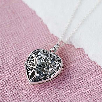 Sterling Silver Vintage Heart Locket Necklace, 7 of 11