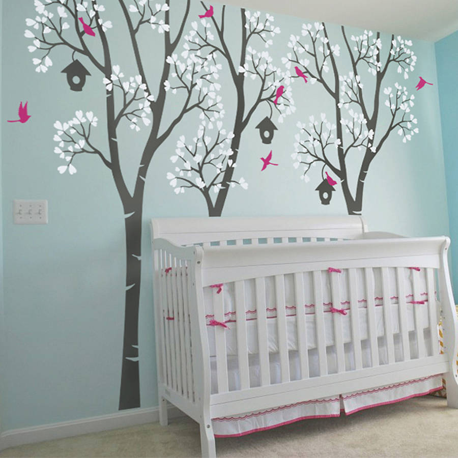 Three Trees With Birds And Birdhouses Decal, 1 of 3