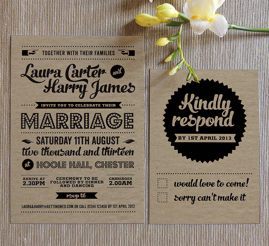 retro vintage kraft wedding invitation by project pretty | notonthehighstreet.com