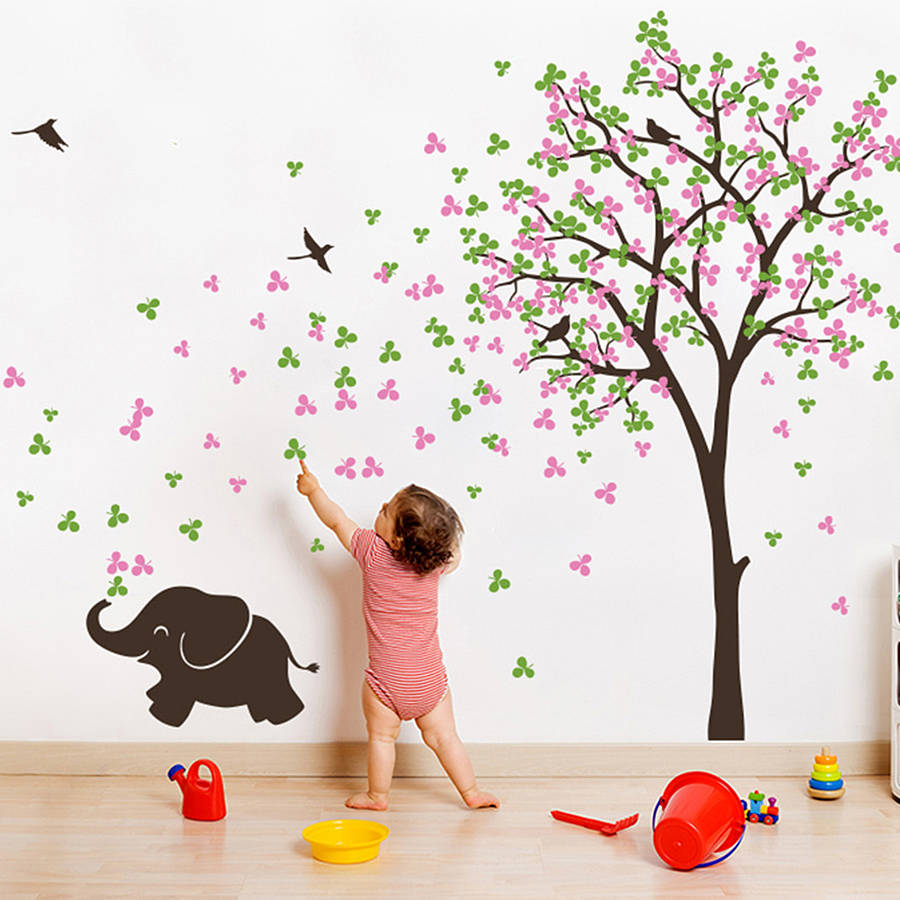 Tree With Birds And Baby Elephant Sticker, 1 of 3
