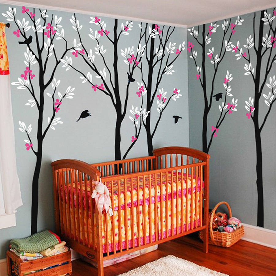 Five Trees With Birds Wall Sticker, 1 of 3