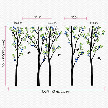 Five Trees With Birds Wall Sticker, 2 of 3