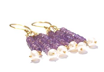 Amethyst And Pearl Earrings In Gold, 2 of 7