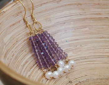 Amethyst And Pearl Earrings In Gold, 4 of 7