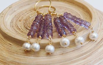 Amethyst And Pearl Earrings In Gold, 6 of 7