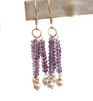 Amethyst And Pearl Earrings In Gold, 7 of 7