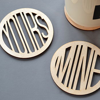 'Mine' And 'Yours' Set Of Wooden Coasters, 2 of 5