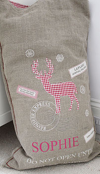Personalised Luxury Linen Reindeer Christmas Sack, 4 of 7