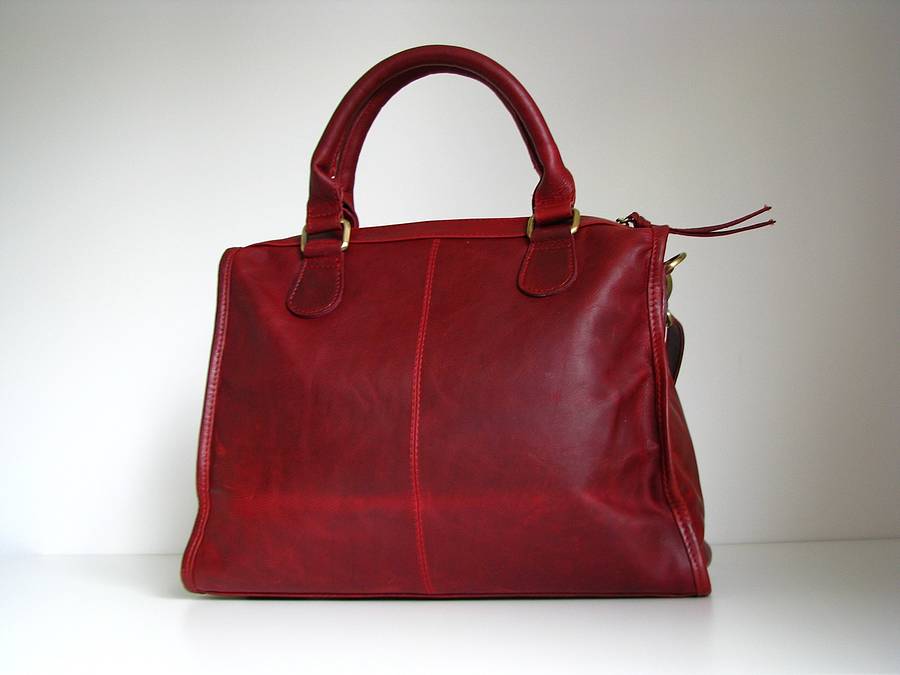 red leather satchel handbag by the leather store | notonthehighstreet.com