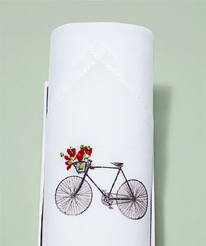 Bicycle And Embroidered Flowers Hankie, 2 of 2