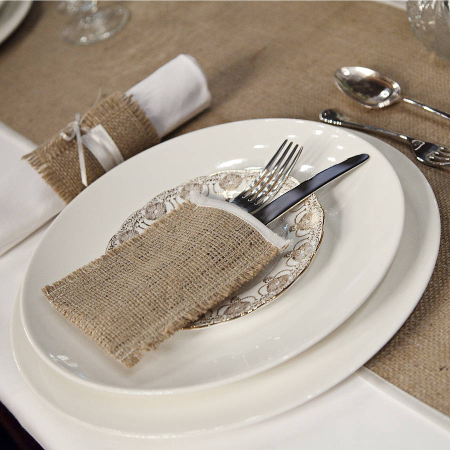 Hessian And Satin Wedding Cutlery Sleeve Set Of Four By Baloolah