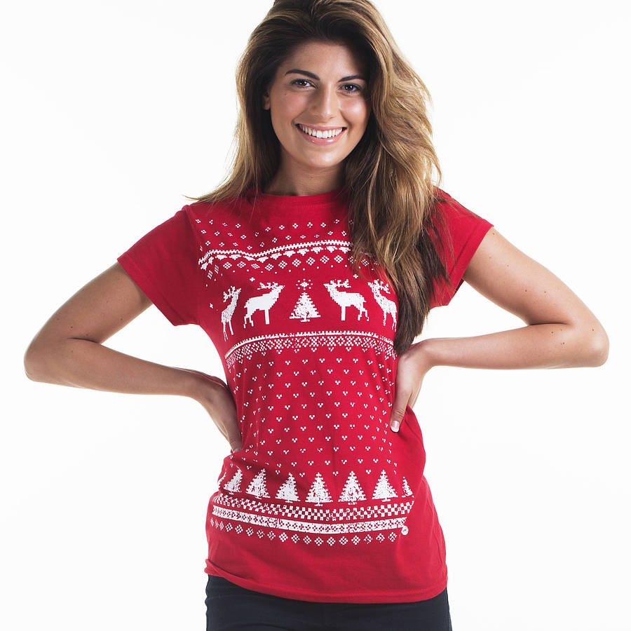 Womens Festive Christmas Reindeer Tshirt, 1 of 12