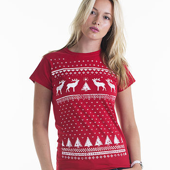Womens Christmas Reindeer Glow In The Dark Tshirt, 2 of 9