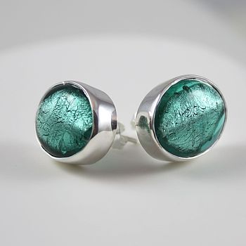 Silver Stud Earrings With Oval Murano Glass, 7 of 11