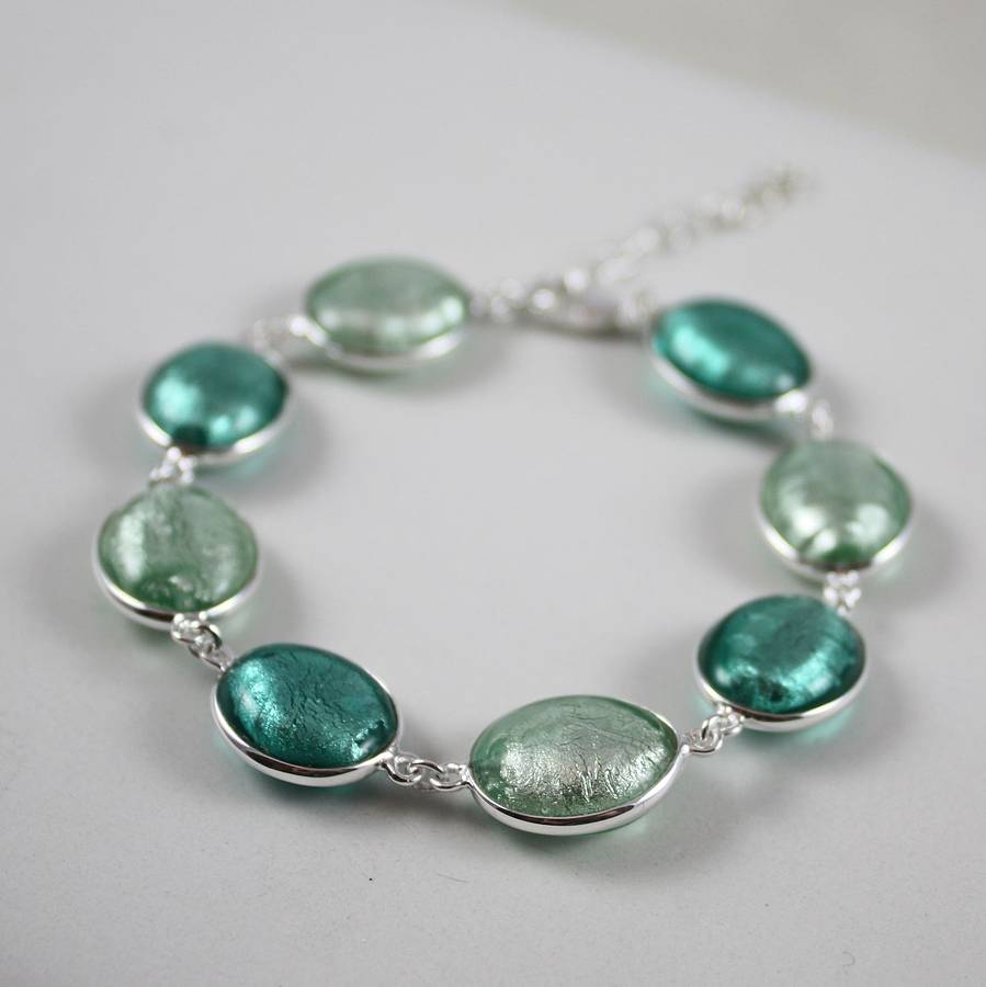 Silver Bracelet With Murano Glass Ovals By Claudette Worters