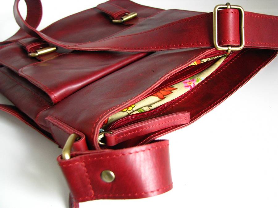 leather cross body messenger bag, vintage red by the leather store