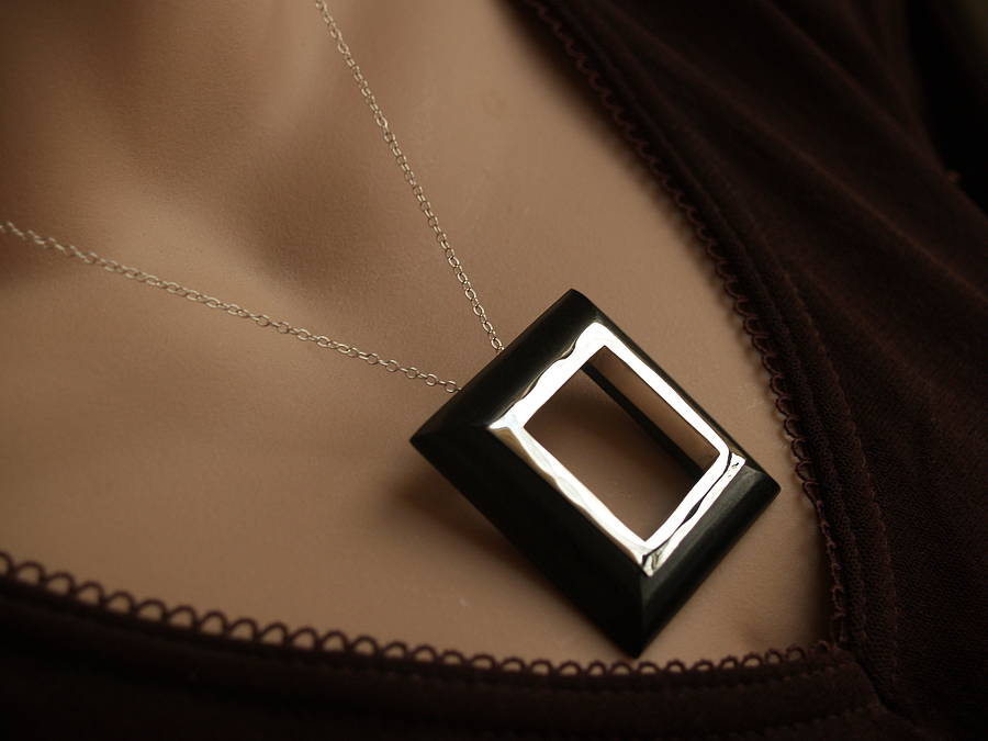 Wood And Silver Picture Frame Necklace By Prisha Jewels