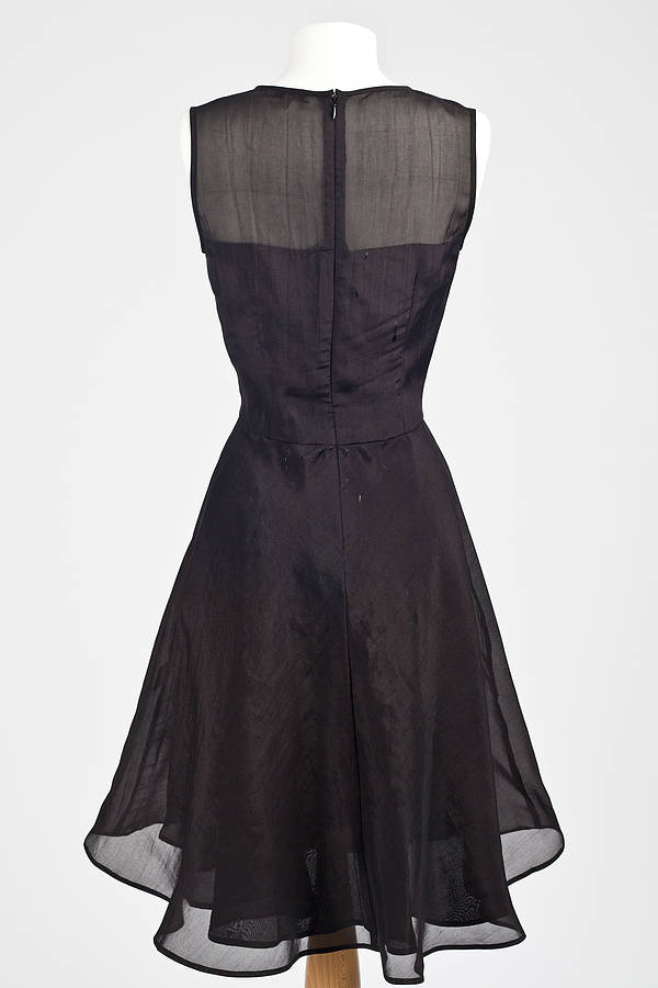 sheer panel silk organza dress in black by the silk boutique