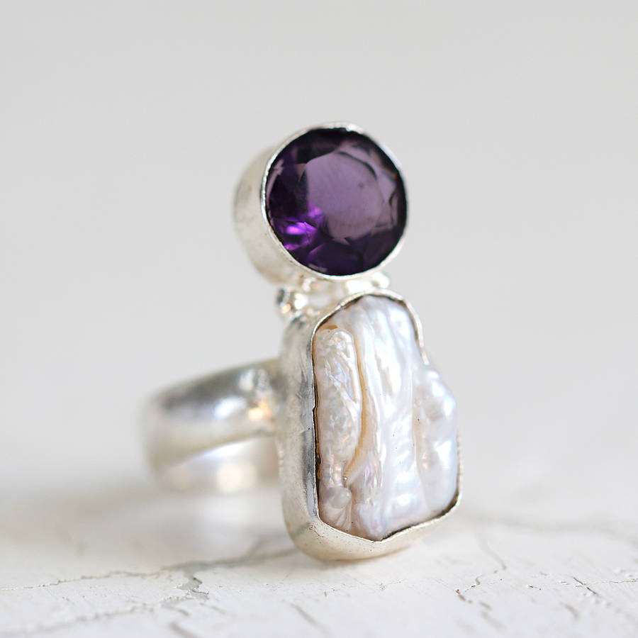 Pearl And Amethyst Statement Ring By Artique Boutique