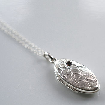 Sterling Silver Oval Locket Necklace With Garnet, 4 of 10